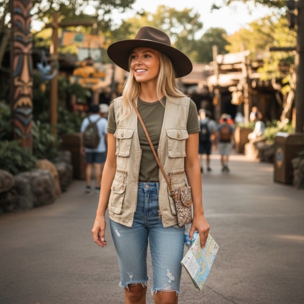 DISNEY PARKS Adult Animal Kingdom Wide Brim Safari Hat Brown leopard